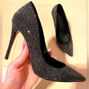 Aldo Nirema Black Crystal Rhinestone Stiletto High Heels